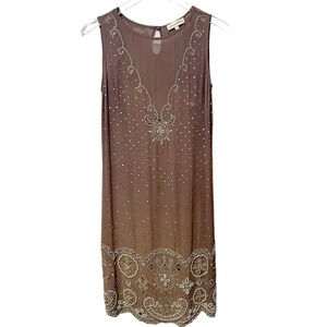 JOVOVICH‎ HAWK Silk Embellished Beaded Dress in Grey size 4